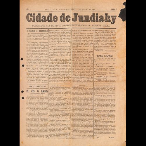Cidade de Jundiahy - Ano I; Número 7 - 27 de Julho de 1891. 