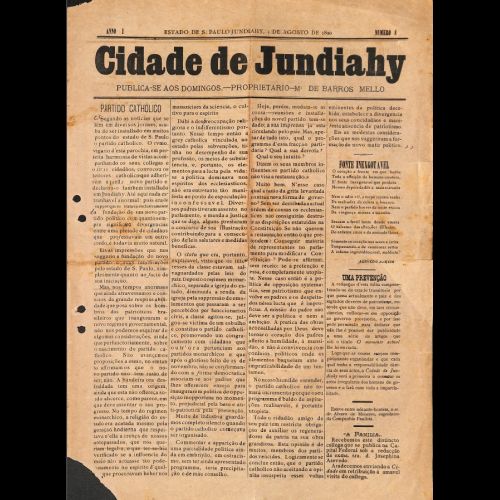 Cidade de Jundiahy - Ano I; Número 8 - 03 de agosto de 1890.  