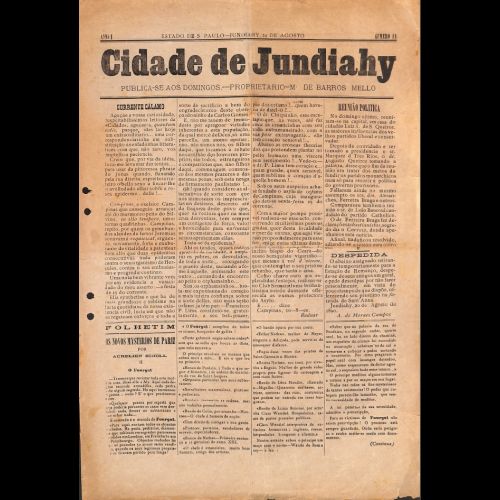 Cidade de Jundiahy - Ano I; Número: 11 - 24 de agosto de 1890.