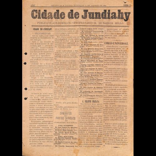 Cidade de Jundiahy - Ano I; Número 12 - 31 de Agosto de 1890. 