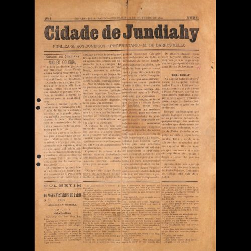 Cidade de Jundiahy - Ano I; Número 18 - 12 de Outubro de 1890. 