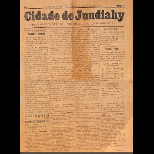 Cidade de Jundiahy - Ano I; Número 20 - 27 de Outubro de 1890. 