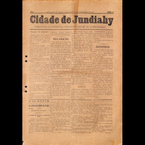 Cidade de Jundiahy - Ano I; Número 21 - 02 de Novembro de 1890. 