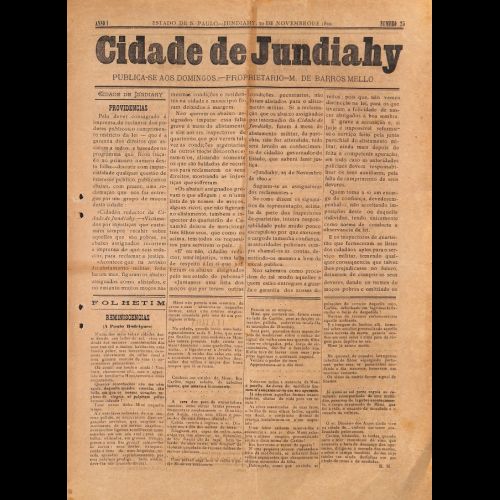 Cidade de Jundiahy - Ano I; Número 25 - 30 de Novembro de 1890. 