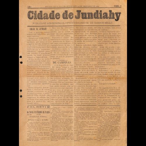 Cidade de Jundiahy - Ano I; Número 27 - 14 de dezembro de 1890. 
