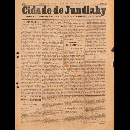 Cidade de Jundiahy - Ano I; Número 47 - 02 de Abril de 1891.
