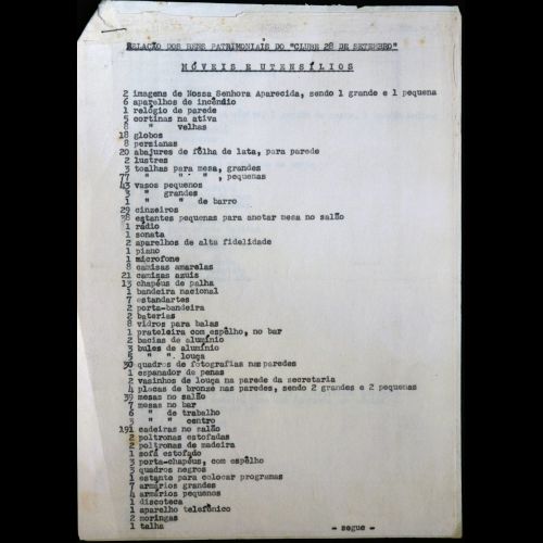 Relação dos Bens Patrimoniais - Móveis e Utensílios - Junho de 1965.