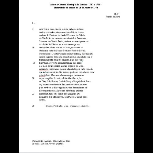 Nomeação de cinco capitães de mato (Transcrição da Sessão da Câmara Municipal de Jundiaí do 25 de junho de 1795.)