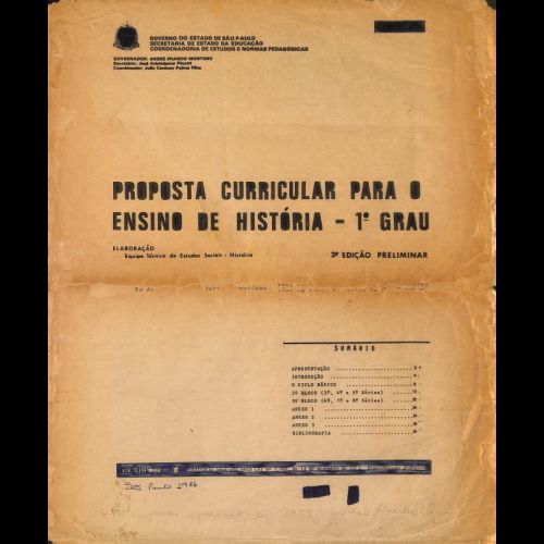 Proposta Curricular Para o Ensino de História, 1º Grau - 1983 a 1987.