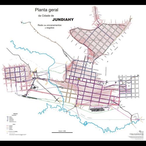 Redesenho da Planta Geral da Cidade de Jundiahy - Rede de Encanamentos e Esgotos.