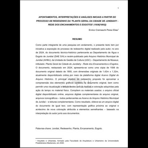 Apontamentos, interpretações e Análises Iniciais do Processo de Redesenho da 'Planta Geral da Cidade de Jundiahy - Rede de Encanamento e Esgotos' (1936 [1893]).