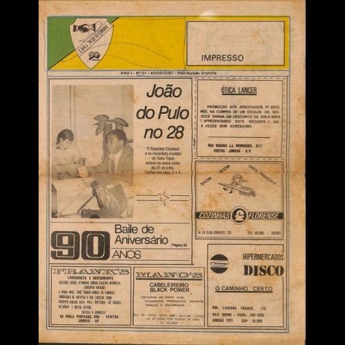 Jornal do Clube Beneficente Cultural e Recreativo Jundiaiense 28 de Setembro - Ano I; Número 01 - Agosto de 1987.