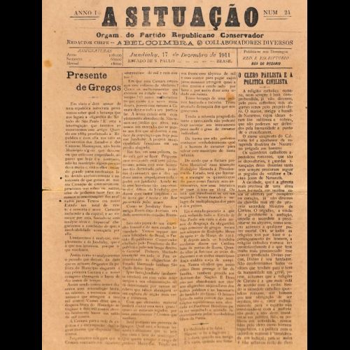 Jornal A Situação - Semanário local do Partido Republicano Conservador (PRC) - Ano I; Numero 24 - 17 de Dezembro de 1911. 