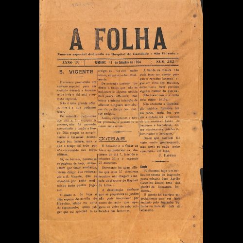 Jornal A Folha - Ano IV; Edição Especial; Número 282 -11 de Setembro de 1904.