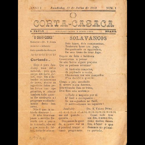 O Corta - Casaca -  Ano I; Número 1 - 19 de Julho de 1903.