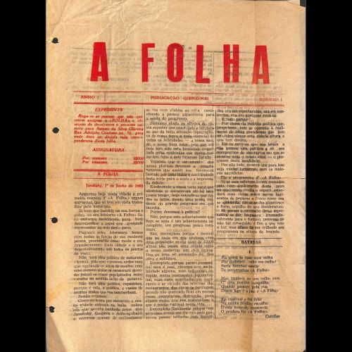 A Folha - Ano I; Número 1 - Junho de 1893.