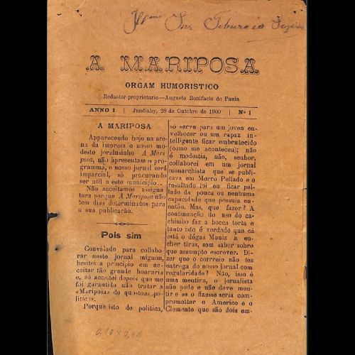 A Mariposa - Ano I; Número 1 - 28 de Outubro de 1900.