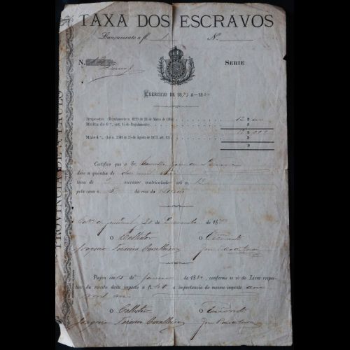 Taxa de Impostos Sobre Transações Envolvendo Pessoas Escravizadas - 1879. 