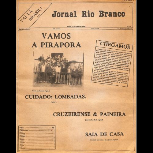 Jornal Rio Branco - Ano I; Número 1 - 01 de junho de 1986.