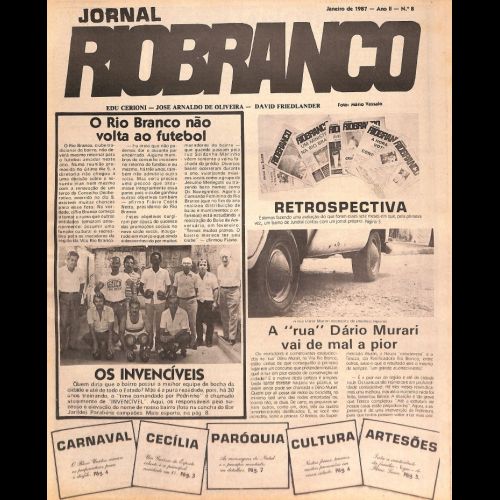 Jornal Rio Branco - Ano II; Número 8 - Janeiro de 1987. 