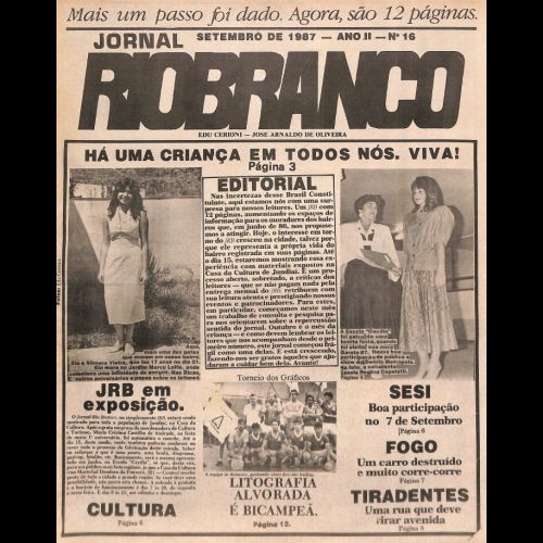 Jornal Rio Branco - Ano II; Número 16 - Setembro de 1987.