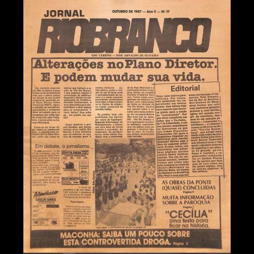 Jornal Rio Branco - Ano II; Número 17 - Outubro de 1987.