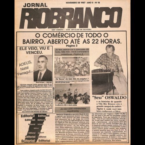 Jornal Rio Branco - Ano II; Número 18 - Novembro de 1987.