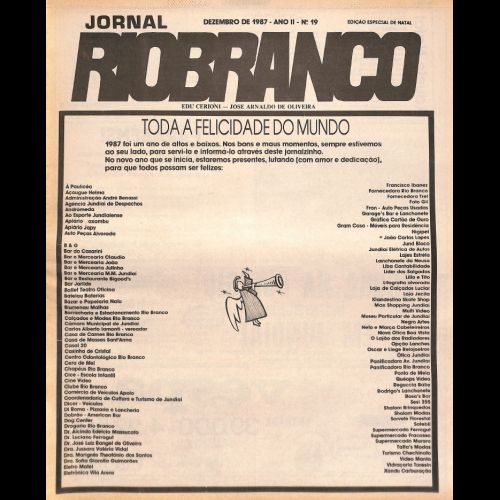 Jornal Rio Branco - Ano II; Número 19 - Dezembro de 1987.