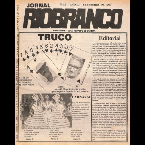 Jornal Rio Branco - Ano III; Número 21 - Fevereiro de 1988. 