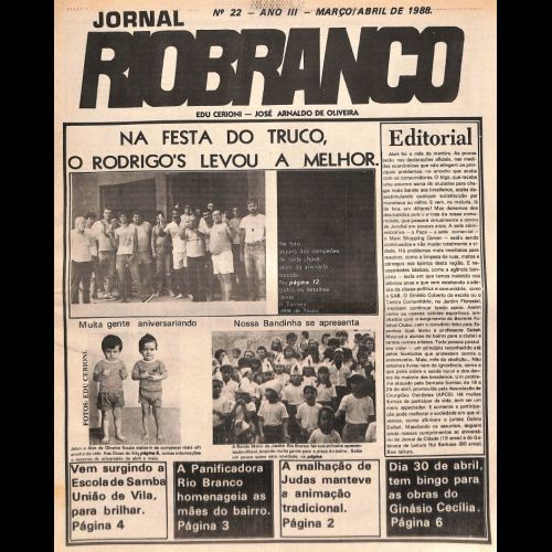 Jornal Rio Branco - Ano III; Número 22 - Março a Abril de 1988.
