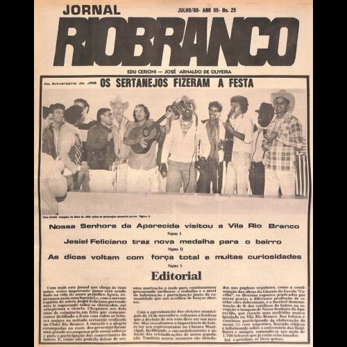 Jornal Rio Branco - Ano III; Número 25 - Julho de 1988.