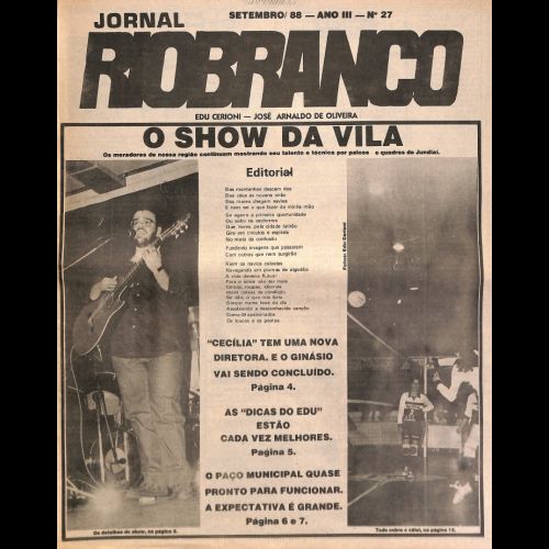 Jornal Rio Branco - Ano III; Número 27 - Setembro de 1988.